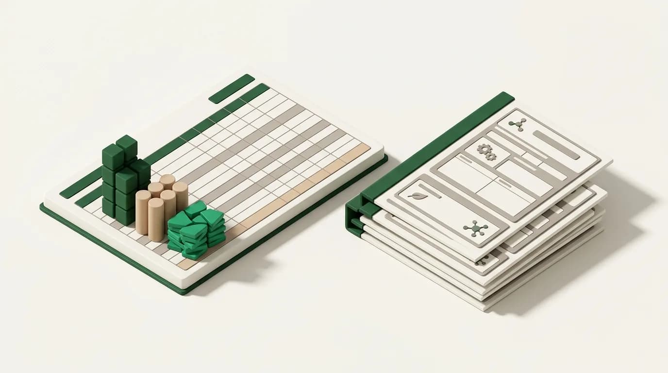 A purchased-goods ledger of material quantities beside matching product declarations