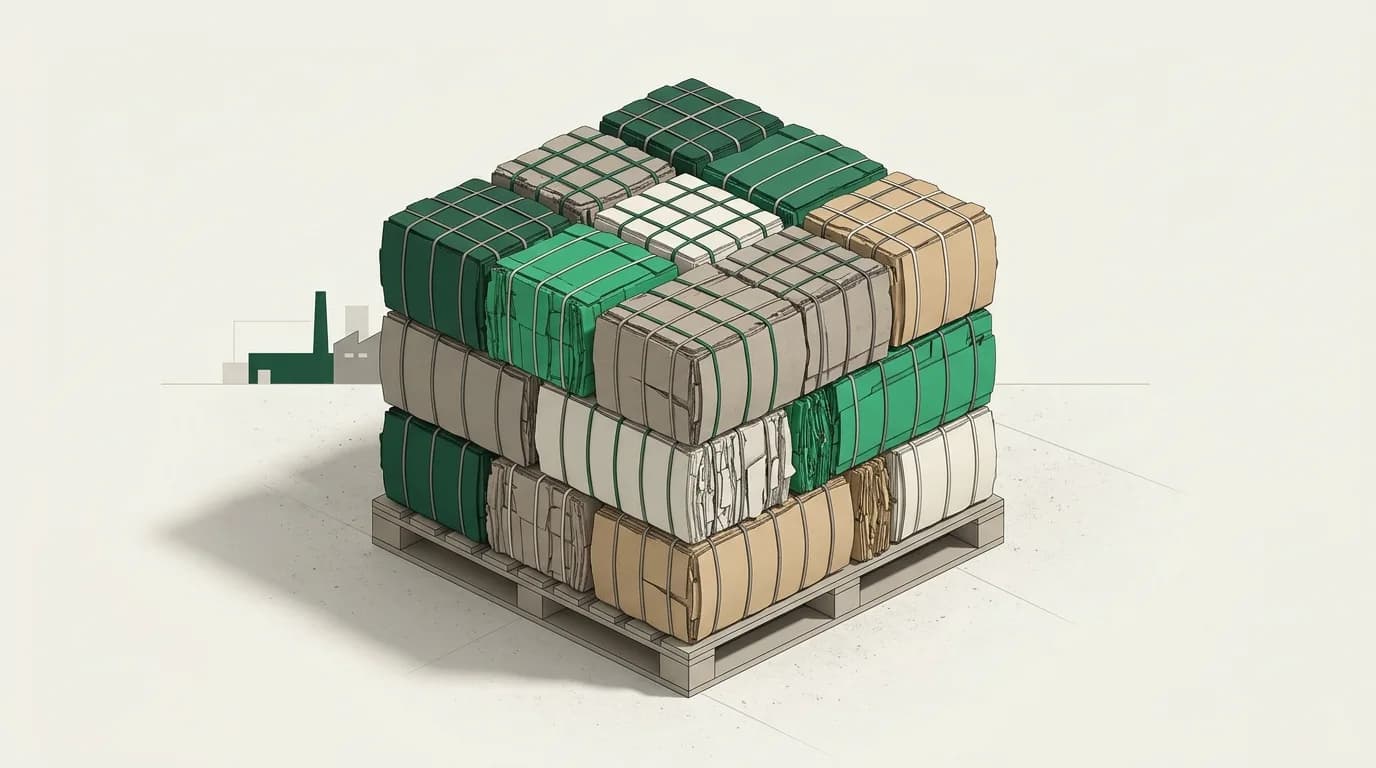 Recovered cardboard bales stacked in a mill yard
