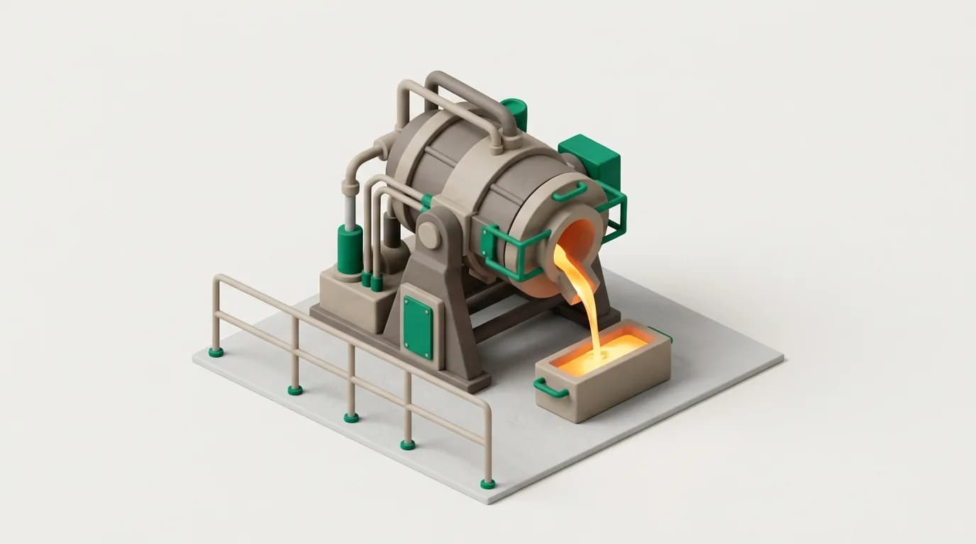 An aluminium remelting furnace pouring molten metal into an ingot mould